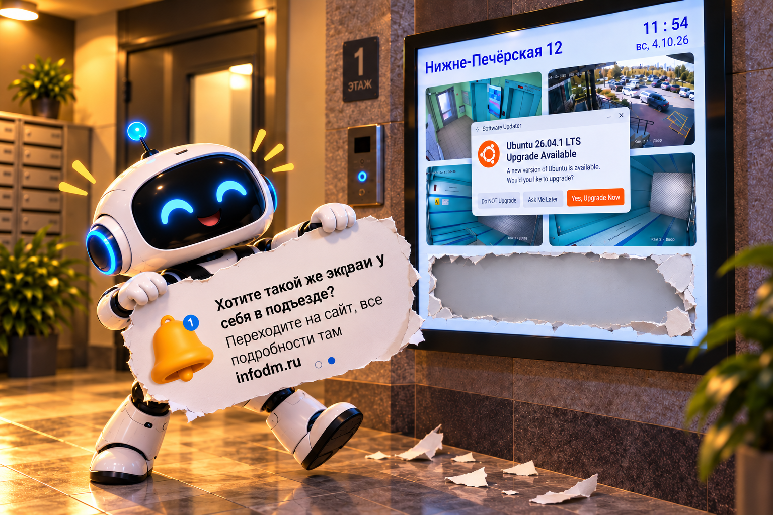 Cheerful Robot Tears Down Lobby Banner.png
